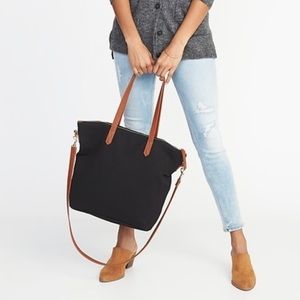 Black Canvas Tote Bag with faux leather straps